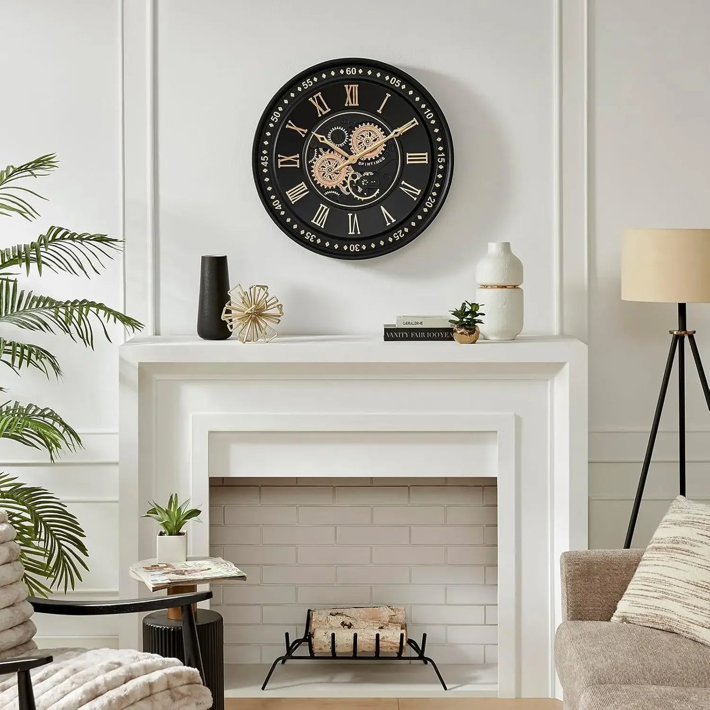 Moving Gears Roman Numeral Wall Clock For Farmhouse Decor