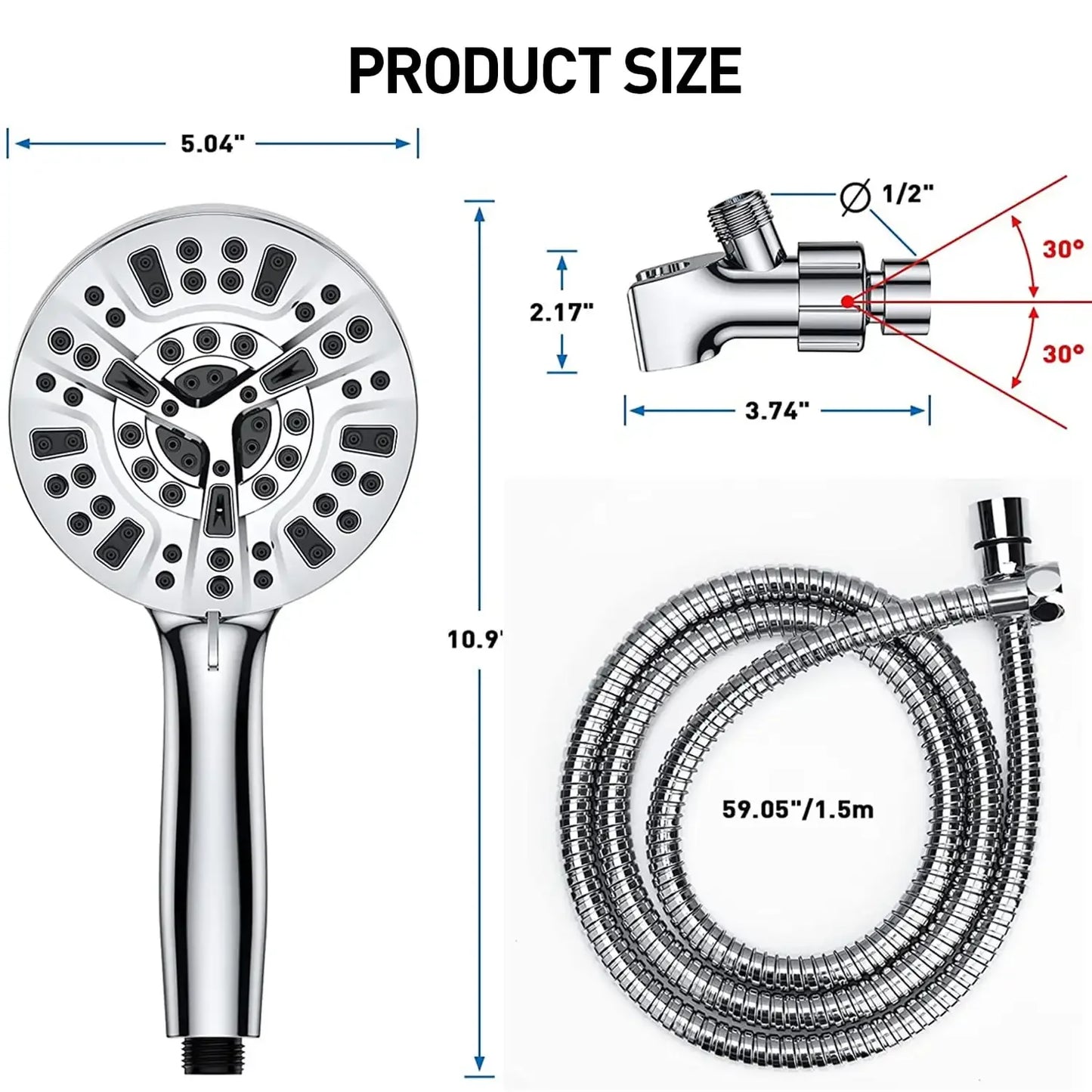 SZRSTH 10 Settings High Pressure Shower Head With Handheld Hose
