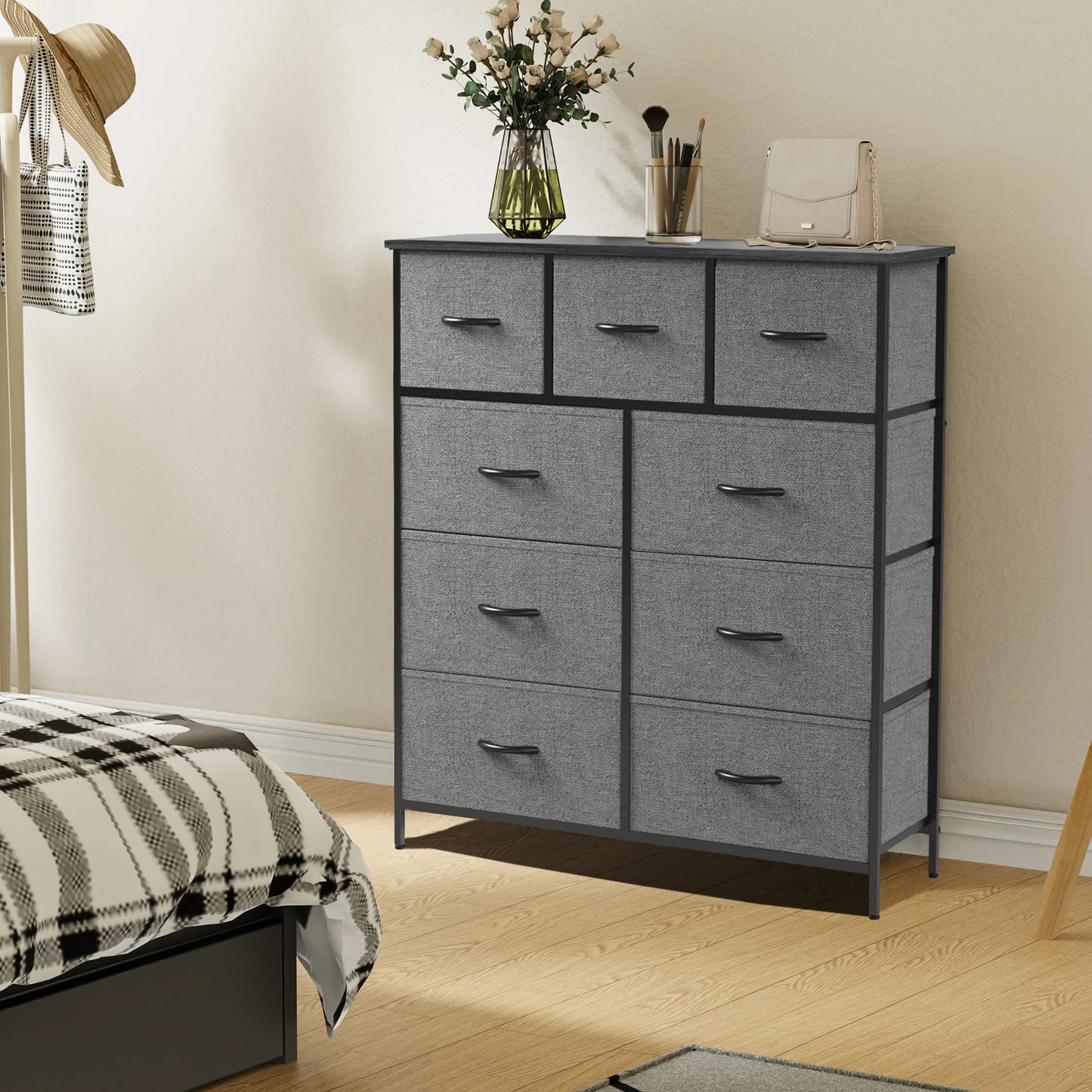 JHK 9 Drawer Fabric Storage Dresser For Bedroom Wardrobe