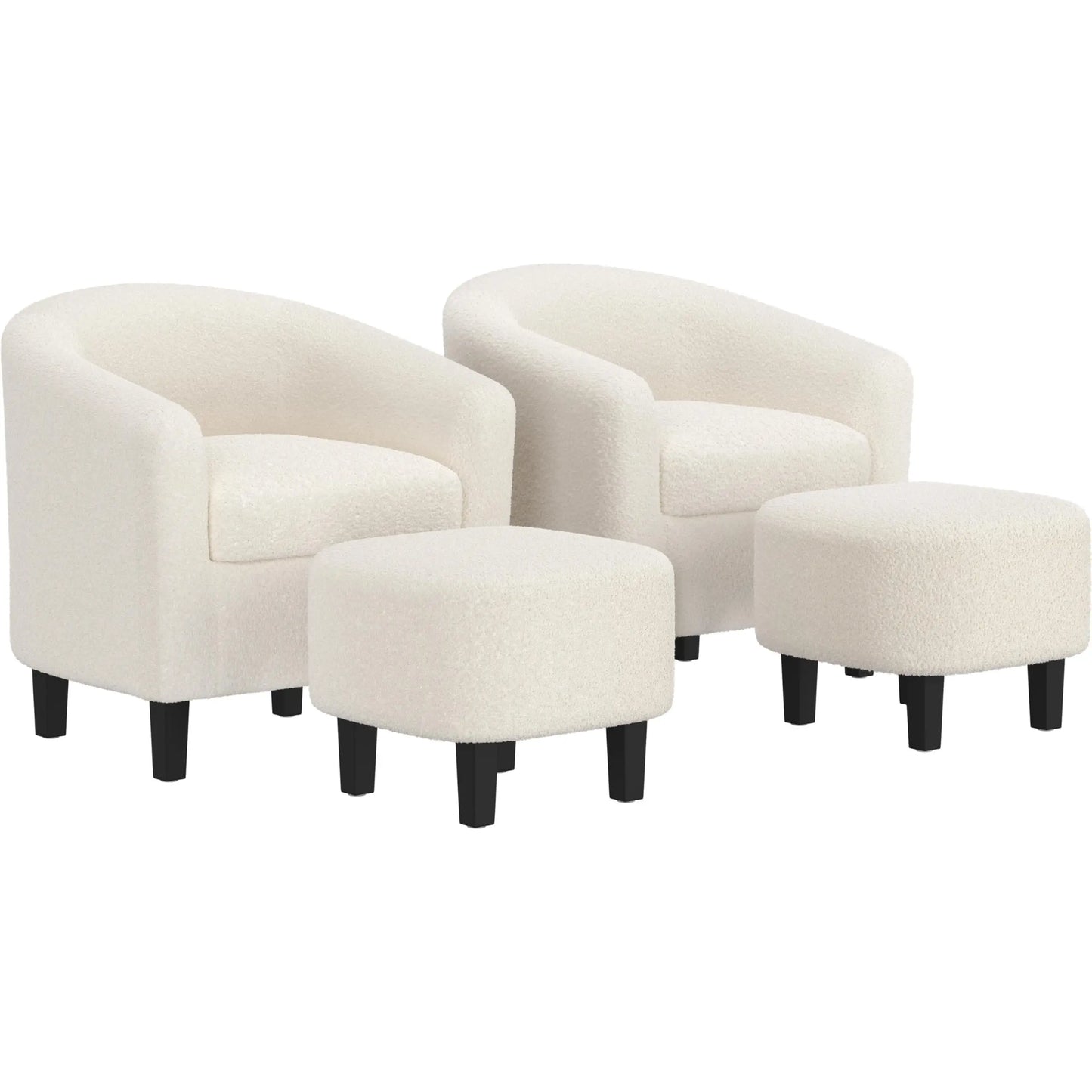 Barrel Chairs Set of 2 Faux Leather Club Armchairs PU Accent Chairs with Padded Seat for Living Room Black