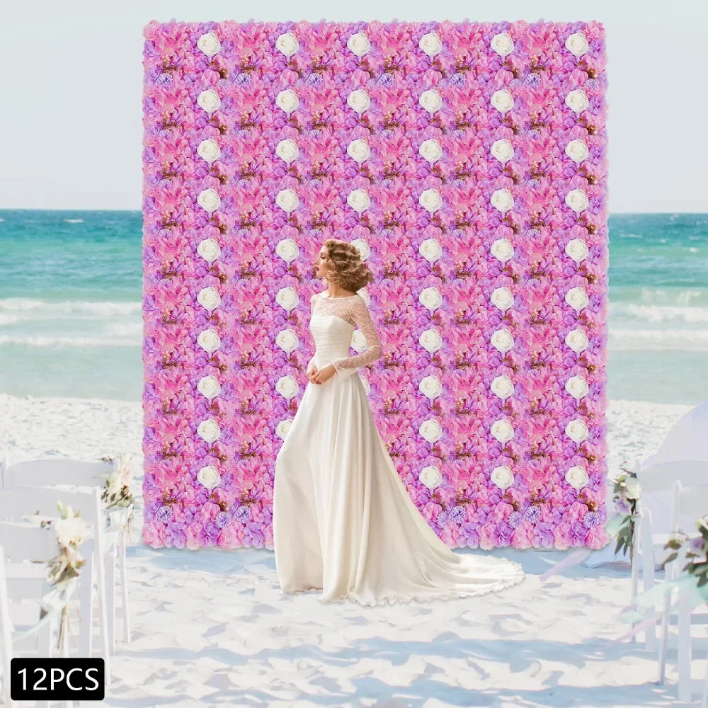 12Pcs 3D Silk Flower Wall Panels Backdrop Hydrangea Rose Weddings
