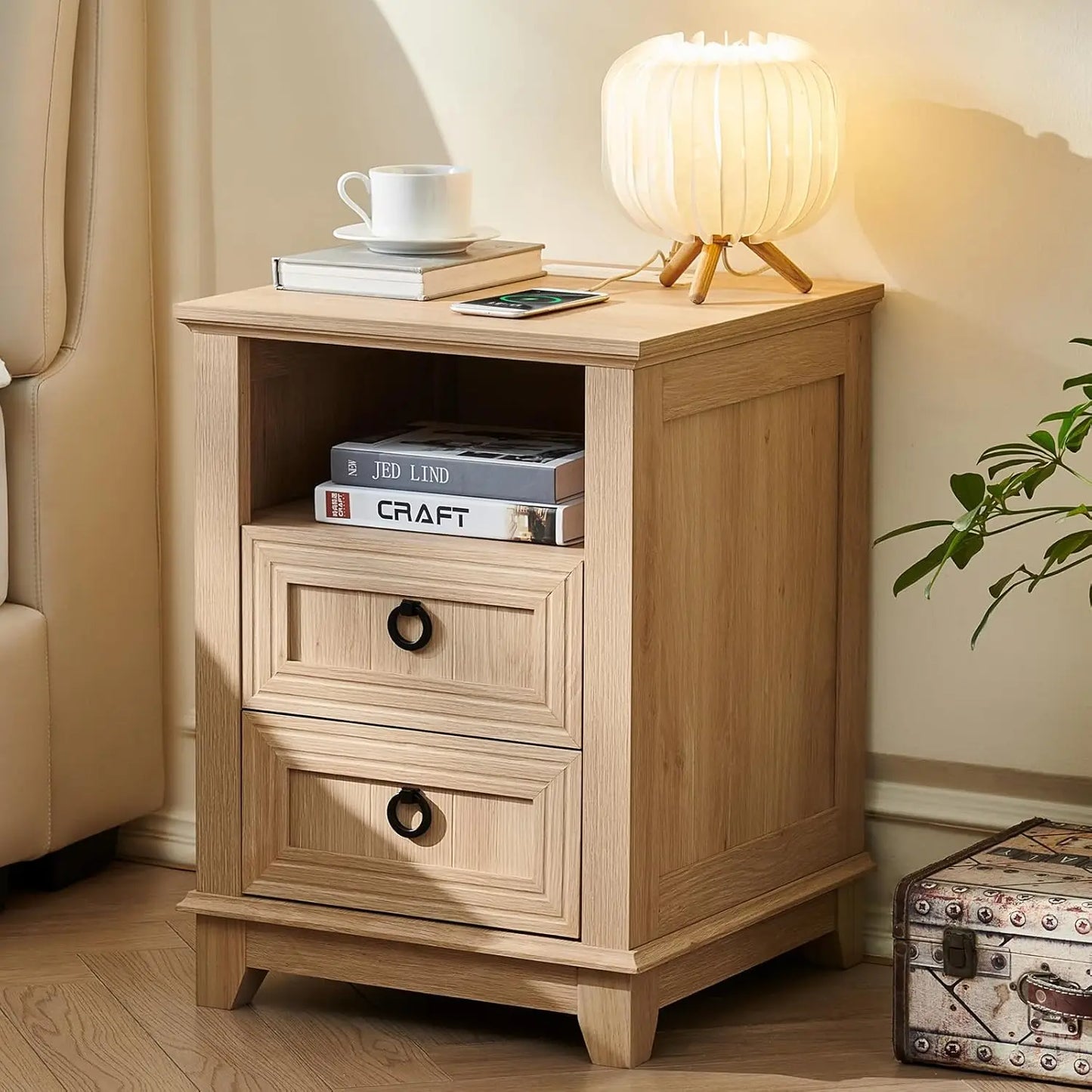 Farmhouse Night Stands Set 2 With Charging Station And Drawers