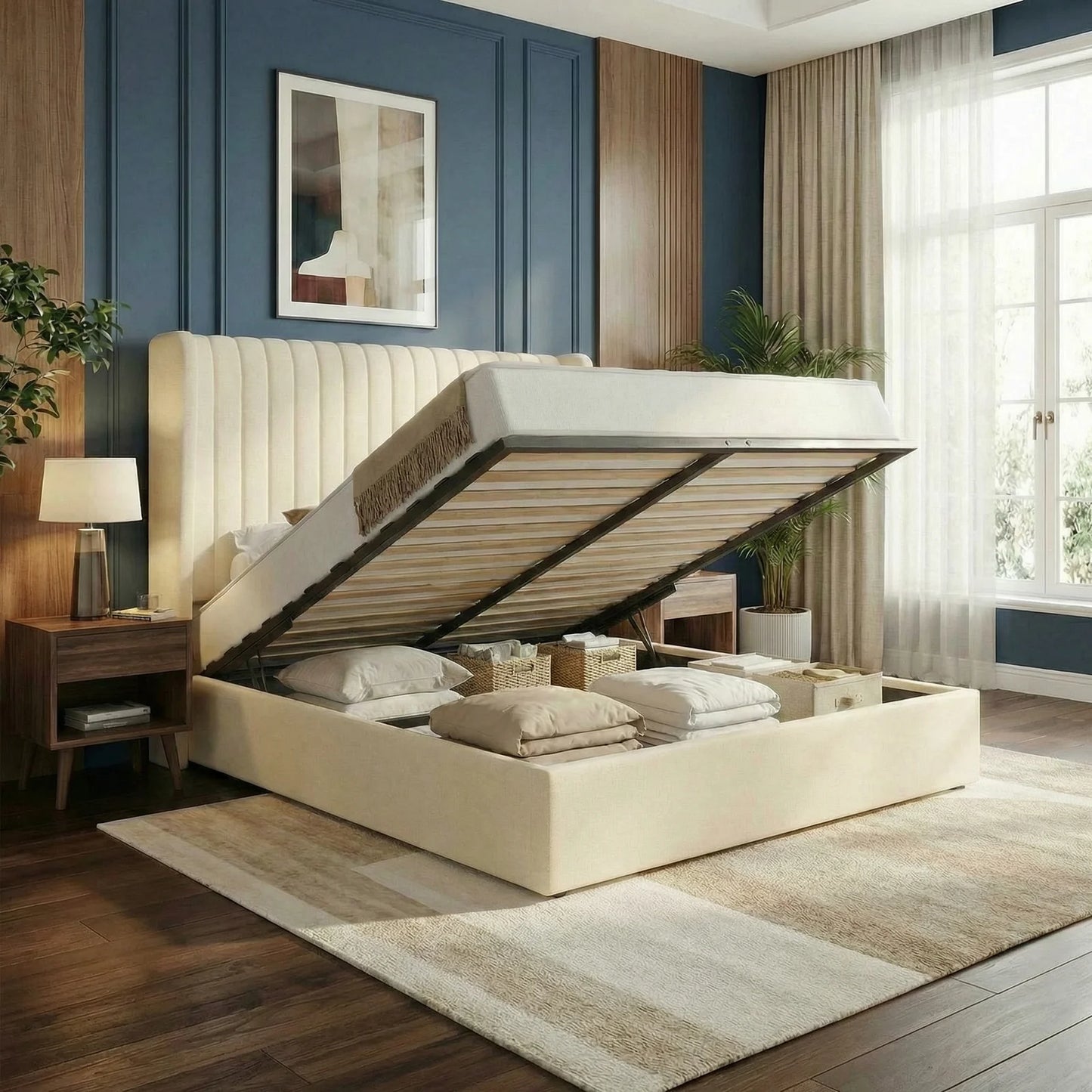 HOOMIC Velvet Lift Up Storage Bed Frame With Hydraulic System