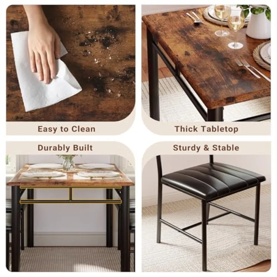 Dining Table Set For 4 With Upholstered Chairs Solid Wood