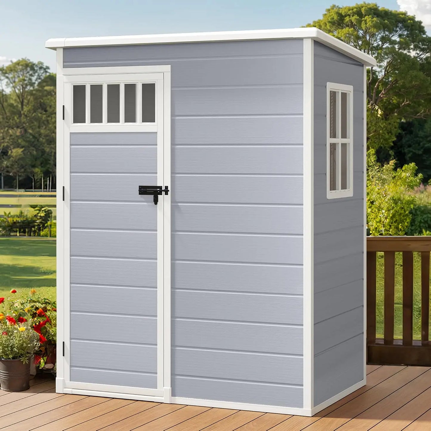 Outdoor Storage Shed With Fence Style And Side Windows Lockable Doors