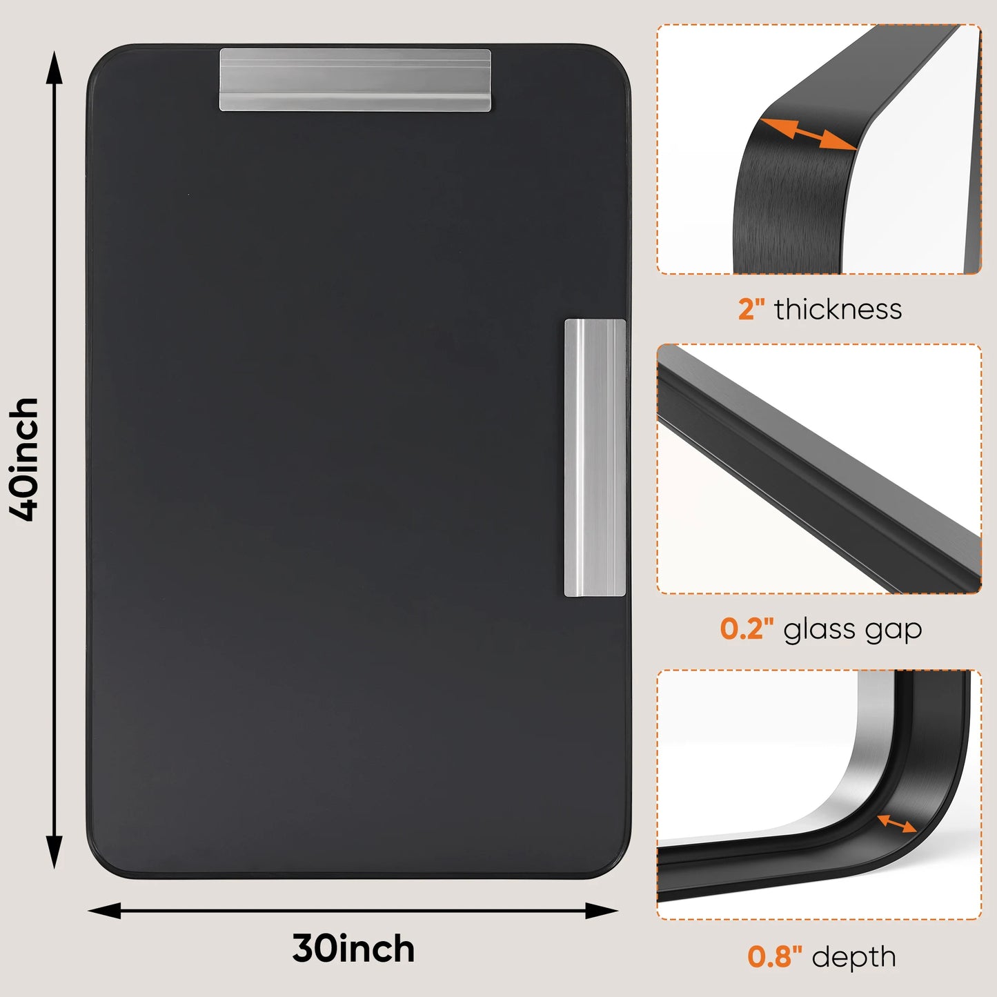 JHK Matte Metal Framed Bathroom Mirror Rectangular With Rounded Corner