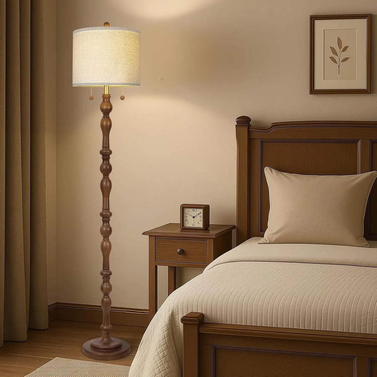 Natural Real Wood Floor Lamp With S Cluster Pull Chains