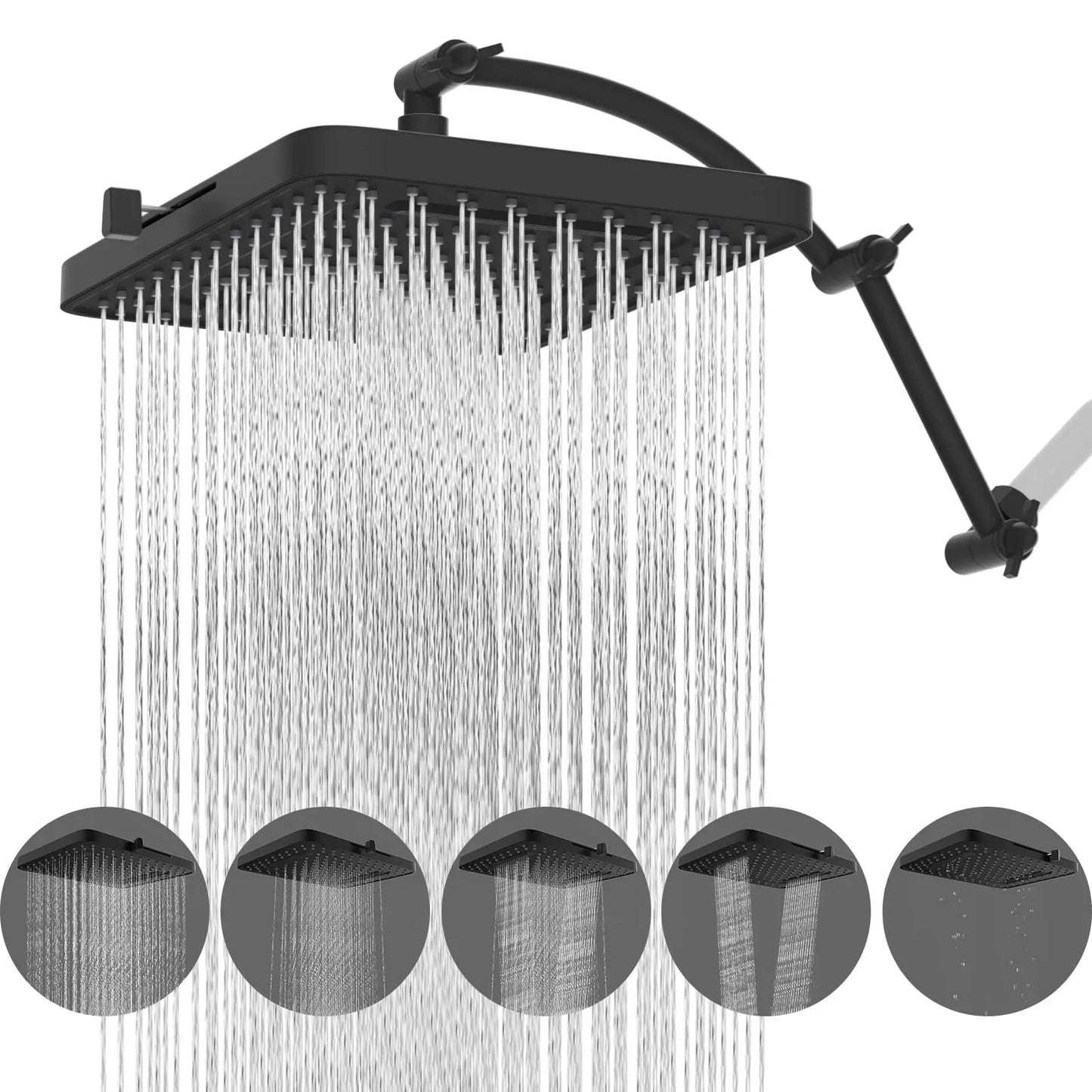 Hibbent Rain Shower Head Square Design With Five Spray Modes