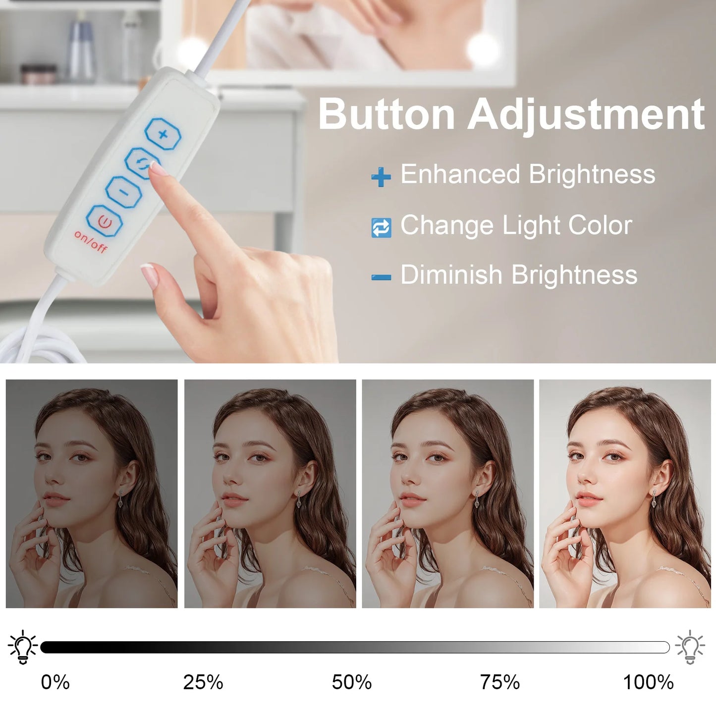 Yamissi LED Vanity Table With Sliding Mirror 4 Drawer Desk