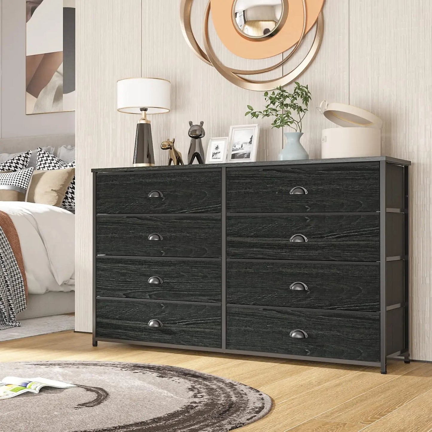 Wide Dresser with 8 Fabric Drawers, TV Entertainment Center with Storage for 55'' TV, Large Chest of Drawers for, Customized