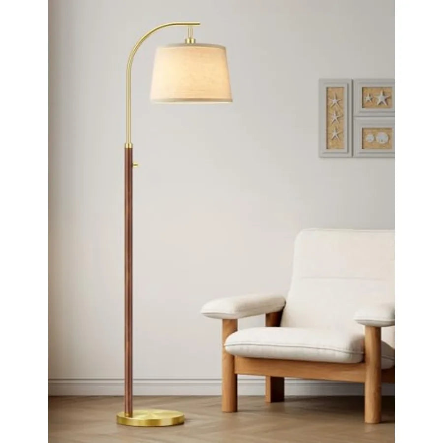 Mid Century Arc Floor Lamp With Dimmable LED Bulb Linen Shade