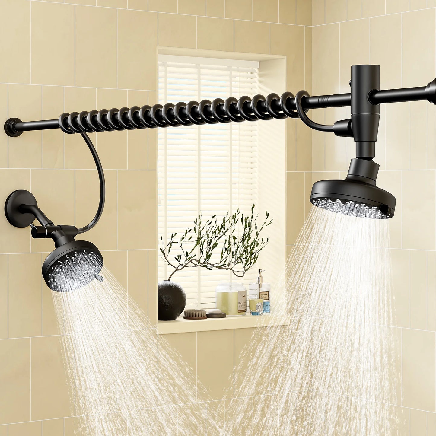 Dual Shower Head For Couples With Adjustable Slider High Pressure