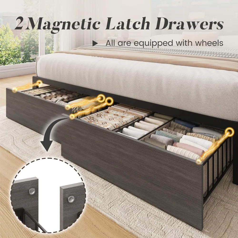 Queen Bed Frame With Storage Headboard And Charging Station