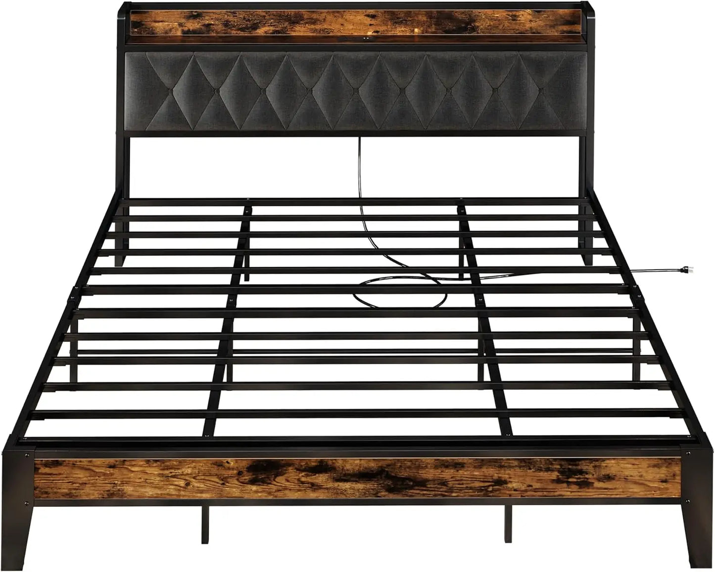 ANCTOR Storage Headboard Bed Frame With Outlets Quiet Design