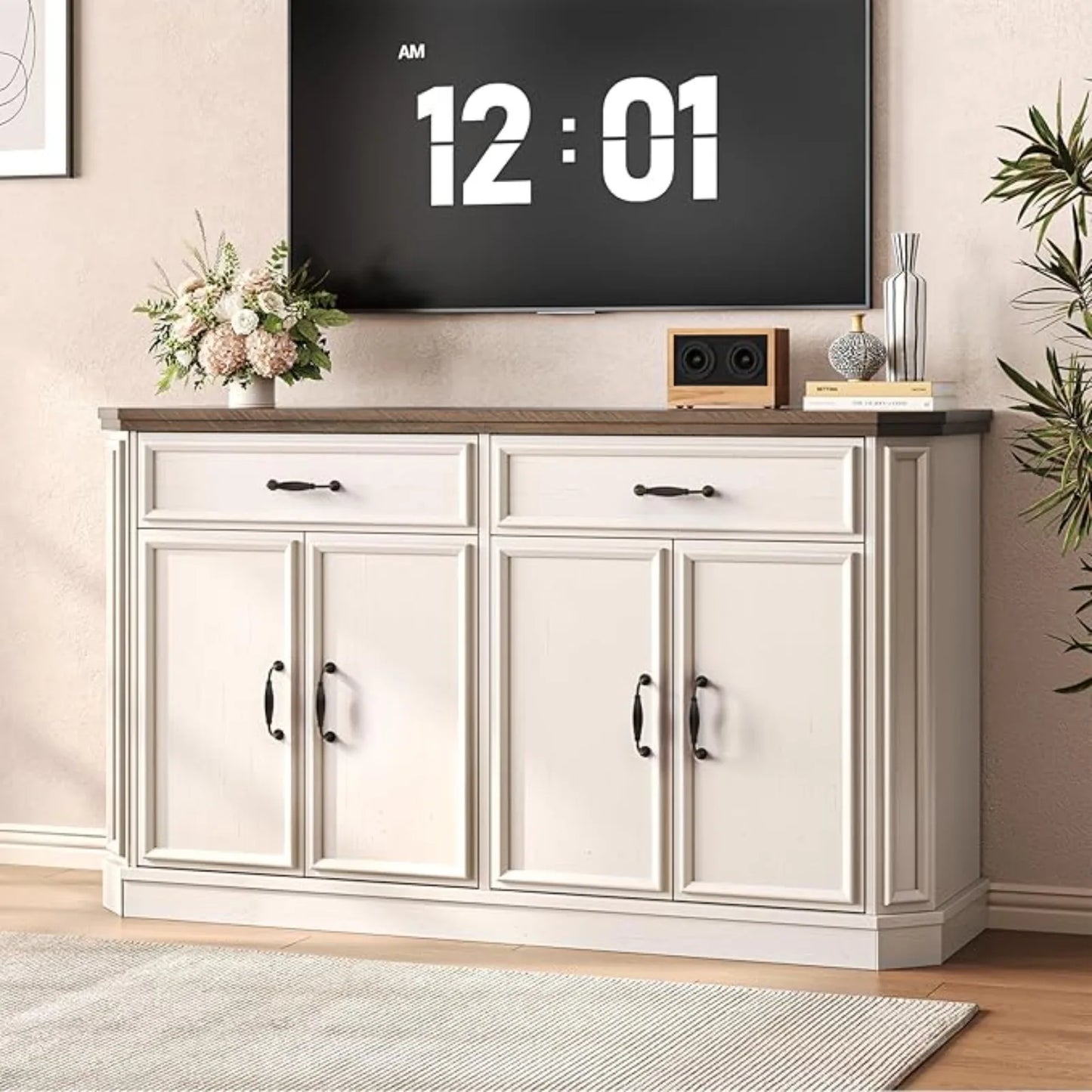 55" Sideboard Buet Cabinet with 2 Storage Ders & 4 Do, ern Kitchen Sideboards and Buets with Adjustable Shelves, Wood Coee Bar C
