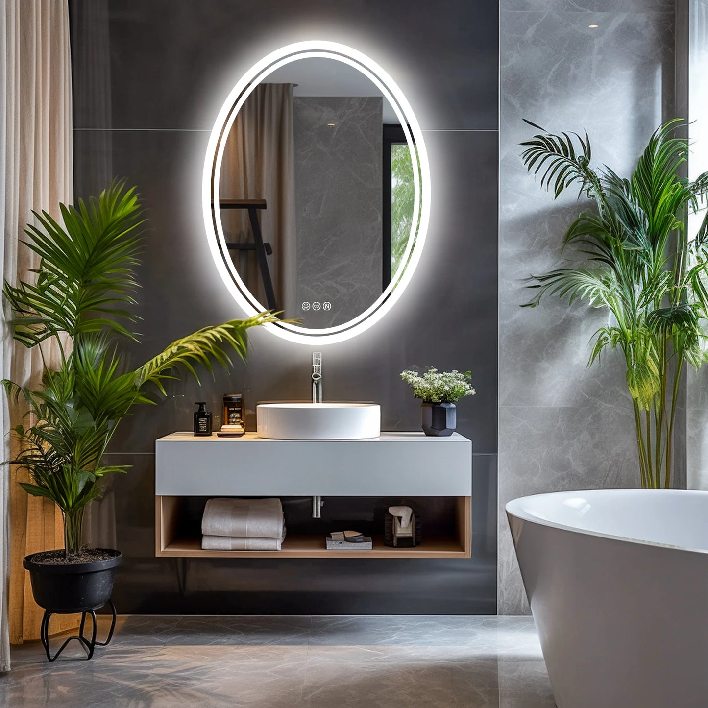 LED Backlit Round Vanity Mirror With Dimmable Lights Anti Fog