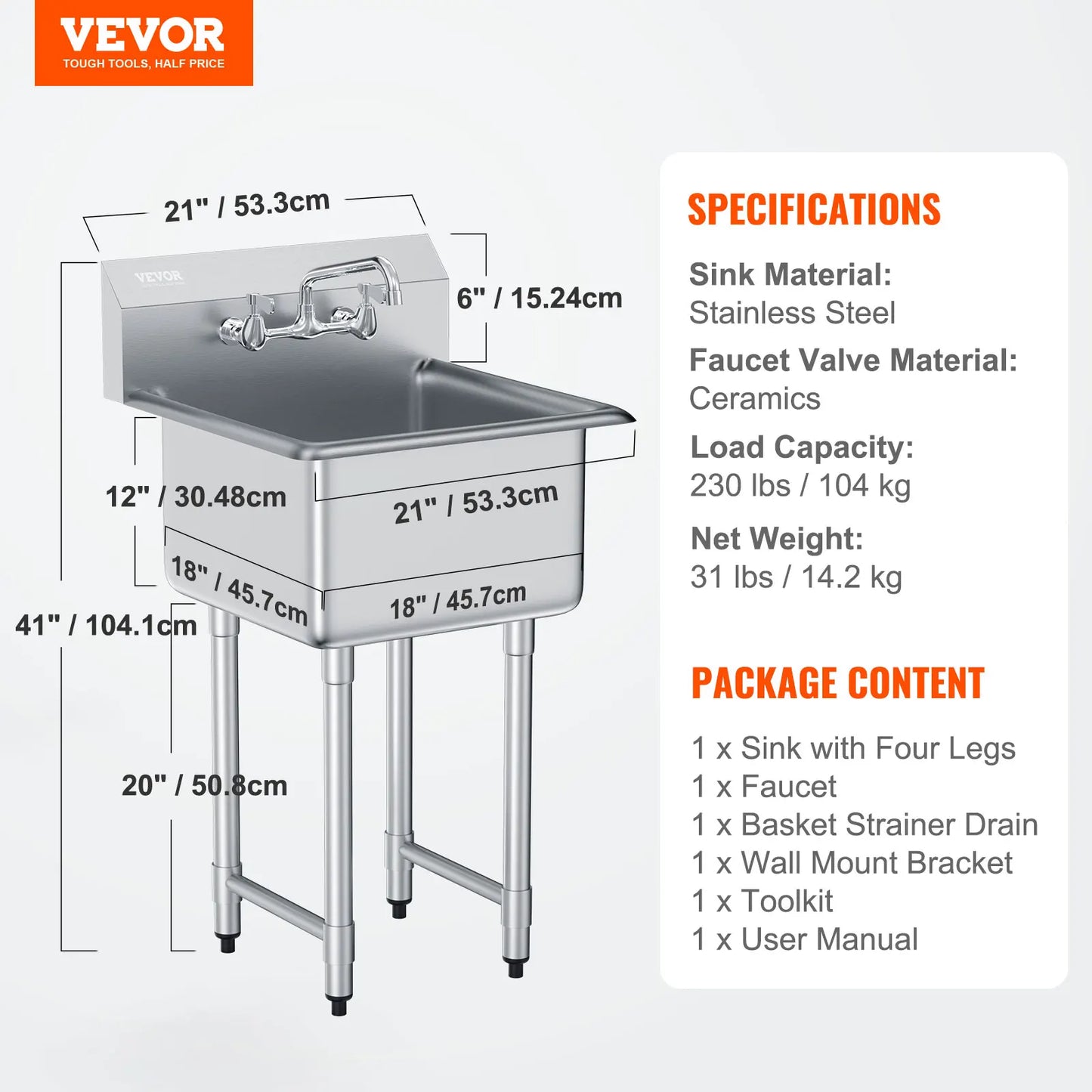 Stainless Steel Kitchen Prep And Utility Sink One Compartment Commercial