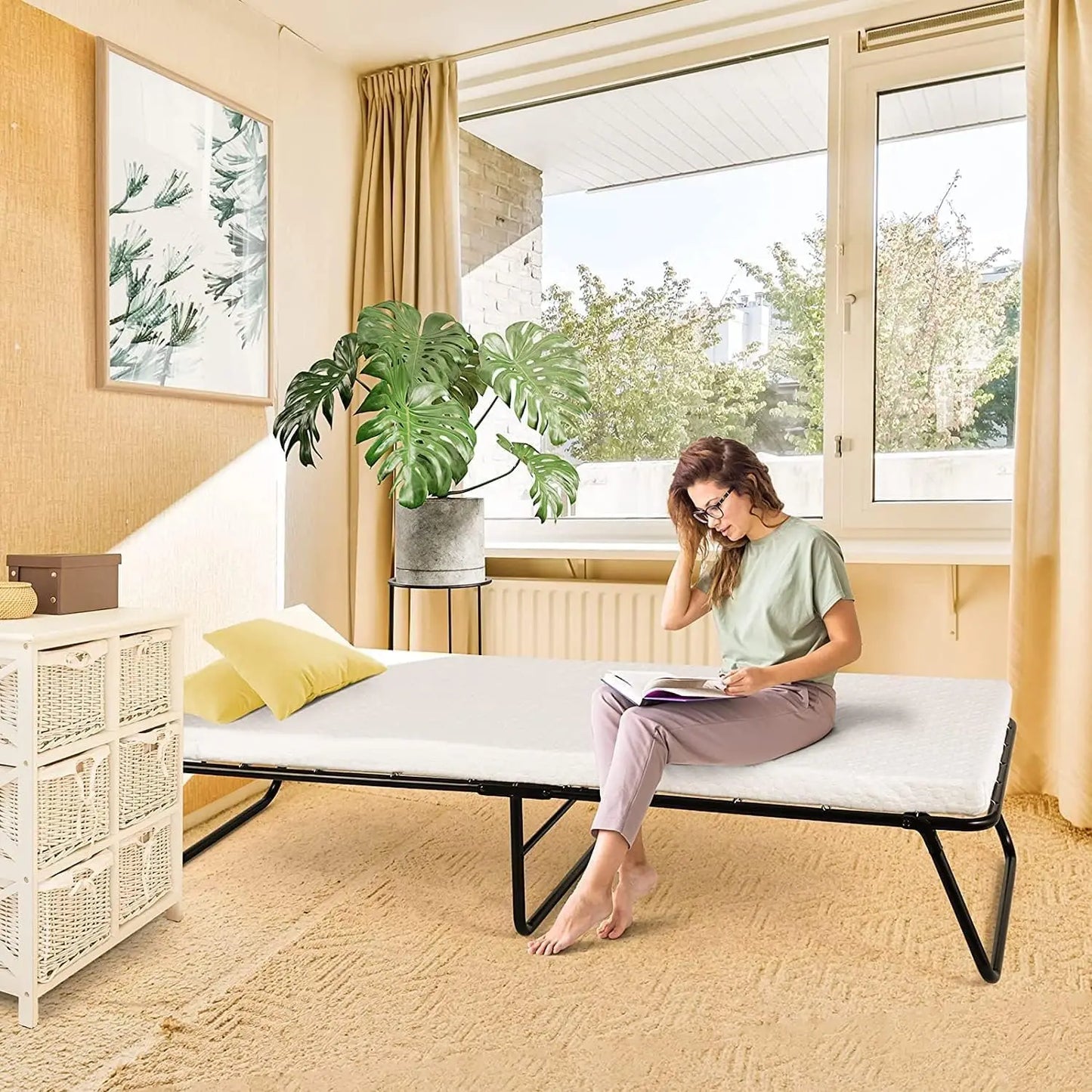Folding Adult Guest Bed With Memory Foam Mattress For Office