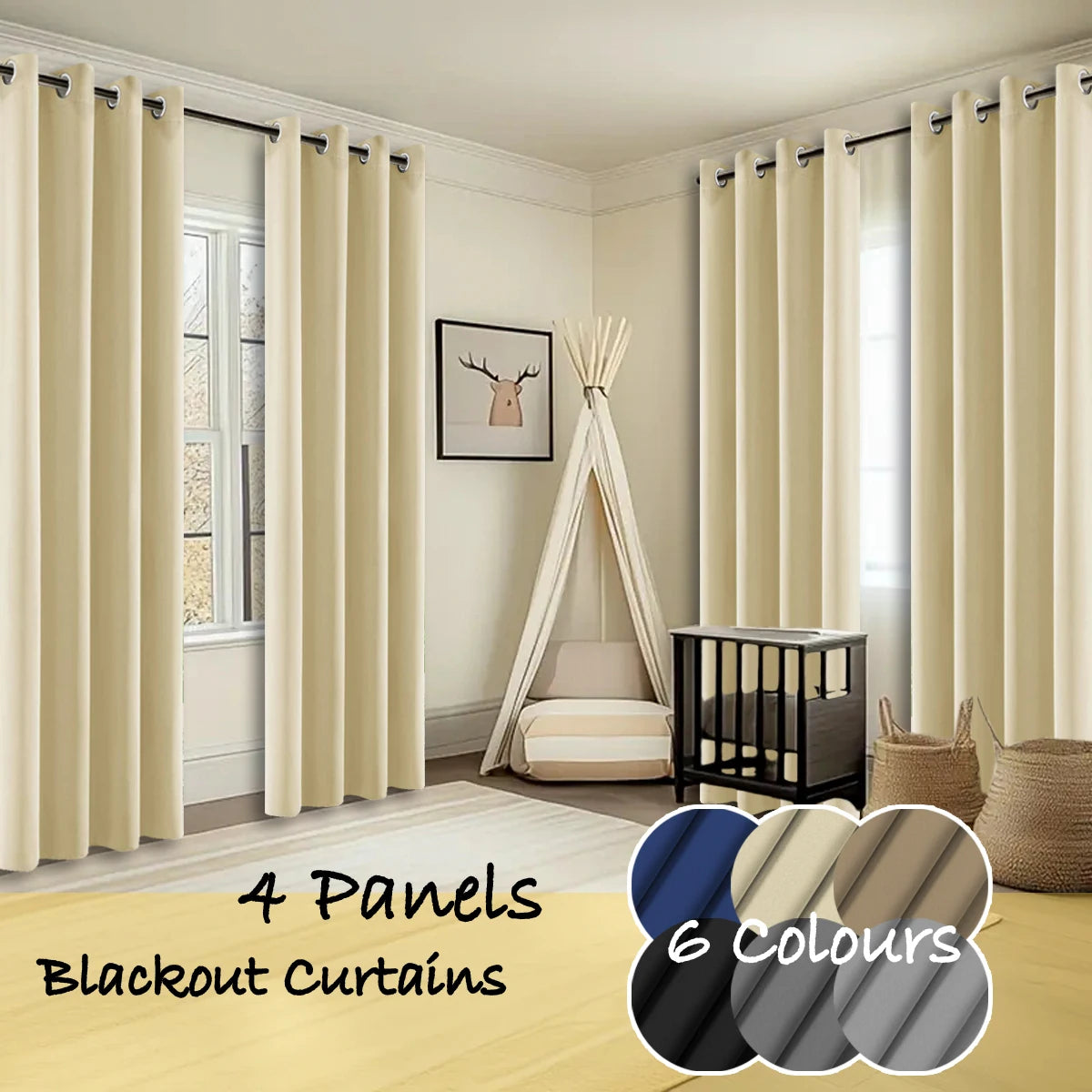 Thermal Insulated Blackout Curtains 4 Panels For Living Room