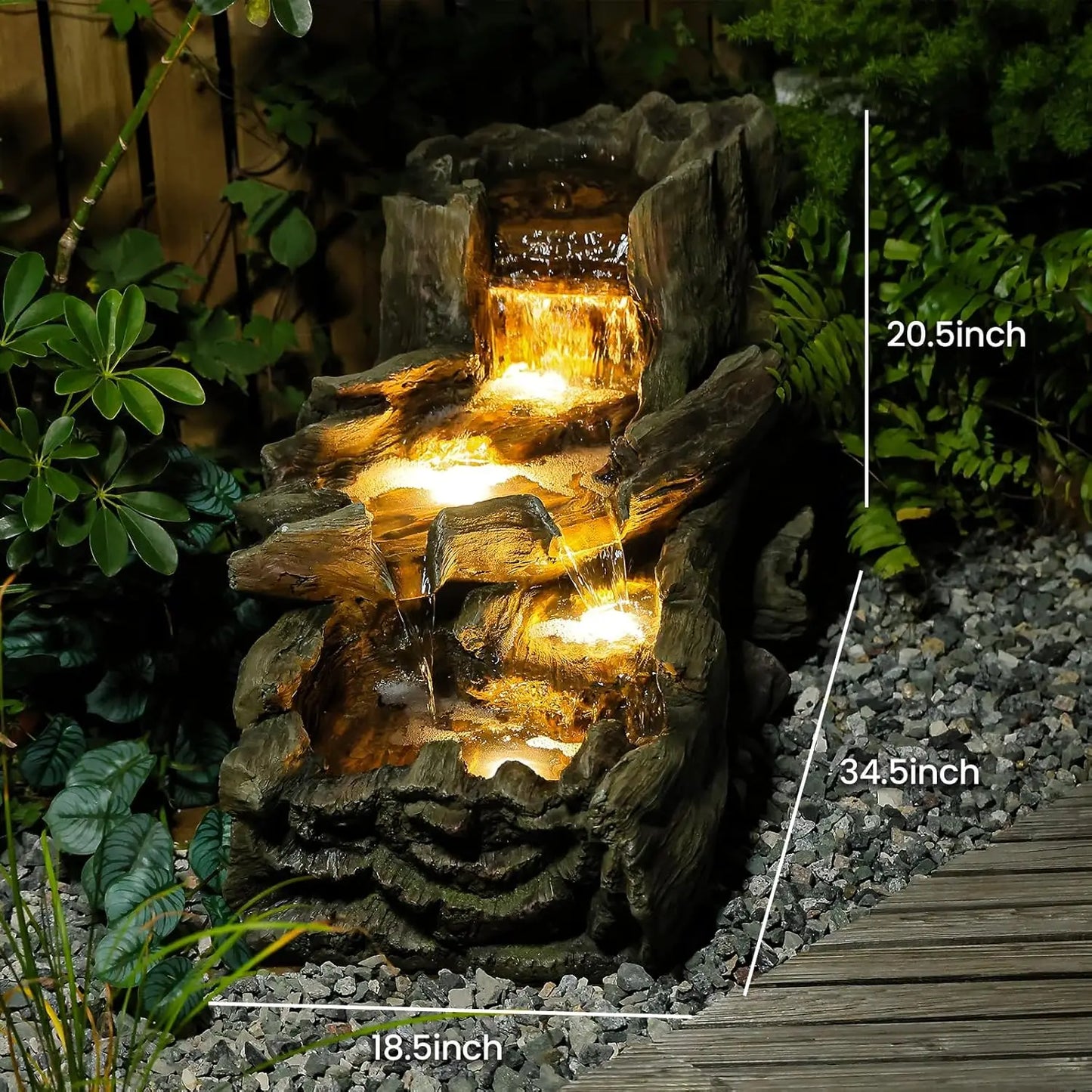 Garden Outdoor Water Fountain With Led Lights Floor Standing Resin