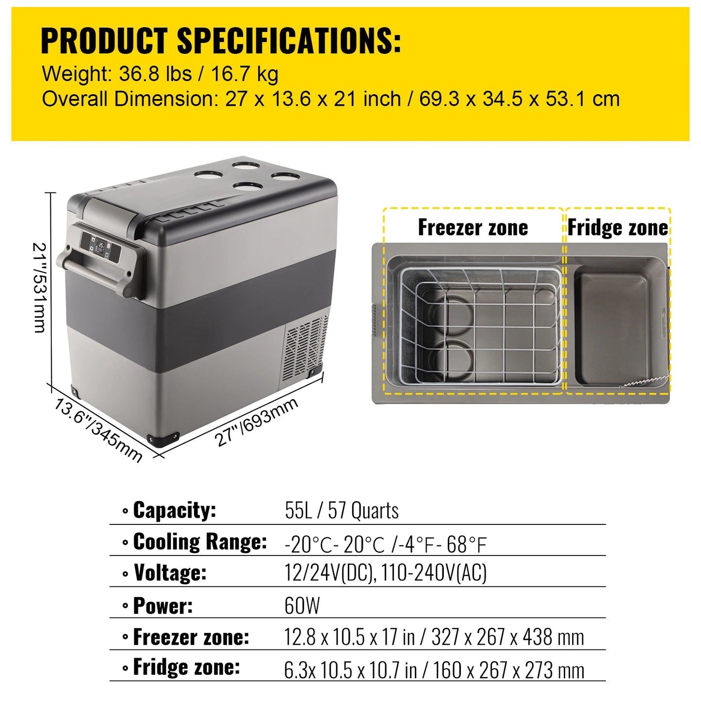 SucceBuy Portable Car Refrigerator Freezer Cooler Compressor 110-240V Camping