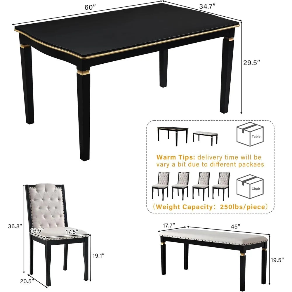 MKDK 6-Piece Dining Table Set With Bench And Chairs