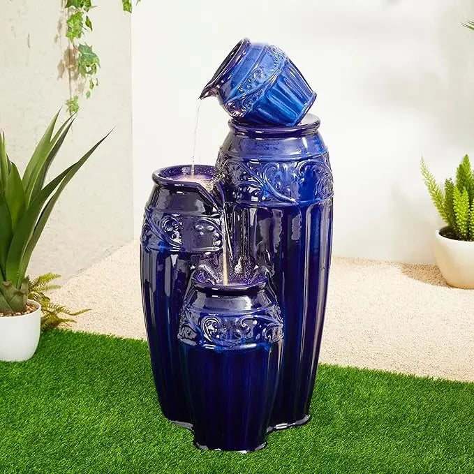 Outdoor Ceramic Fountain With LED Lights And Water Pump