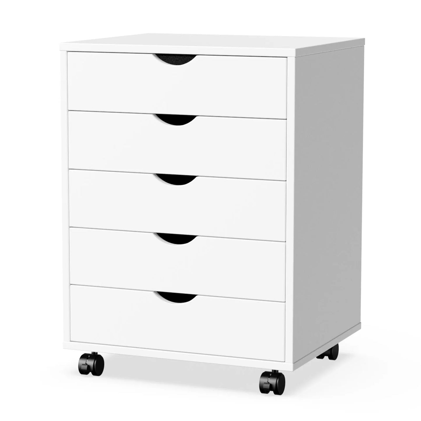 JHK Wood Nightstand 5 Drawer With Wheels Storage Organizer