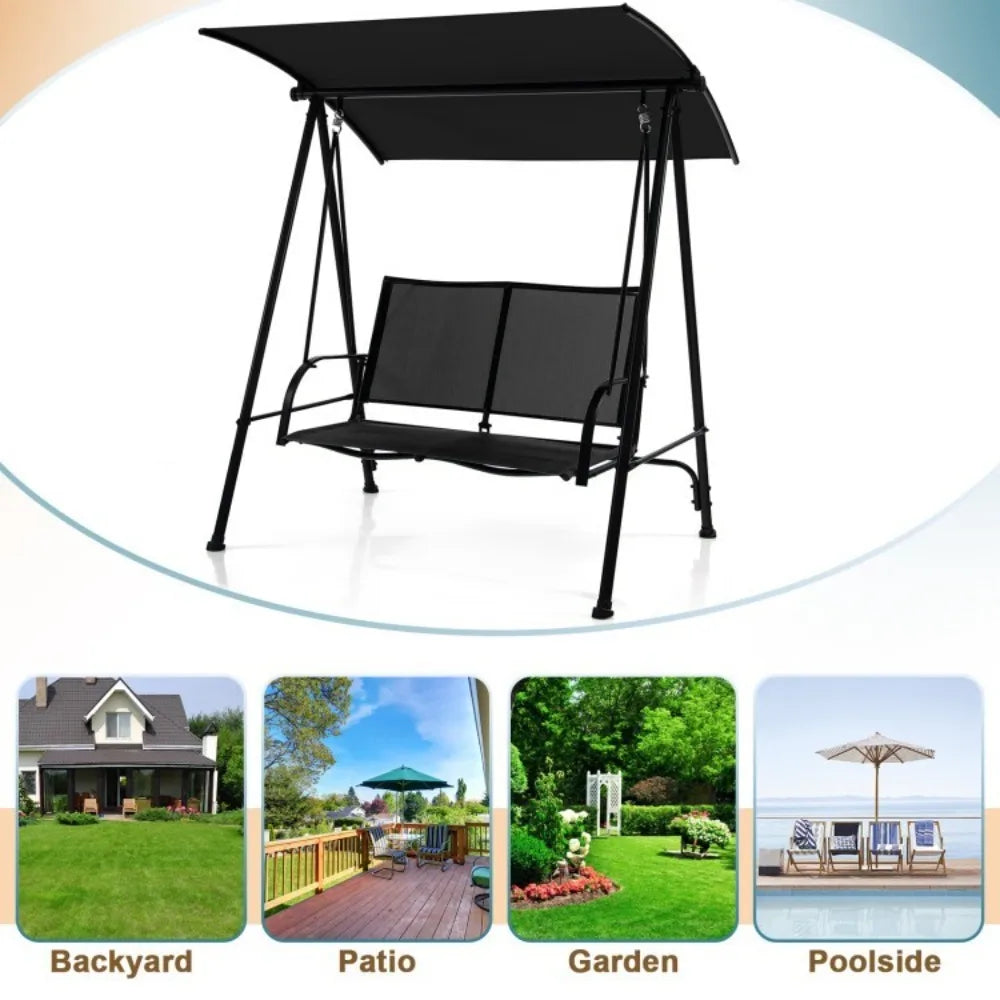 2-Seat Outdoor Patio Swing Chair With Fabric Seat And Frame