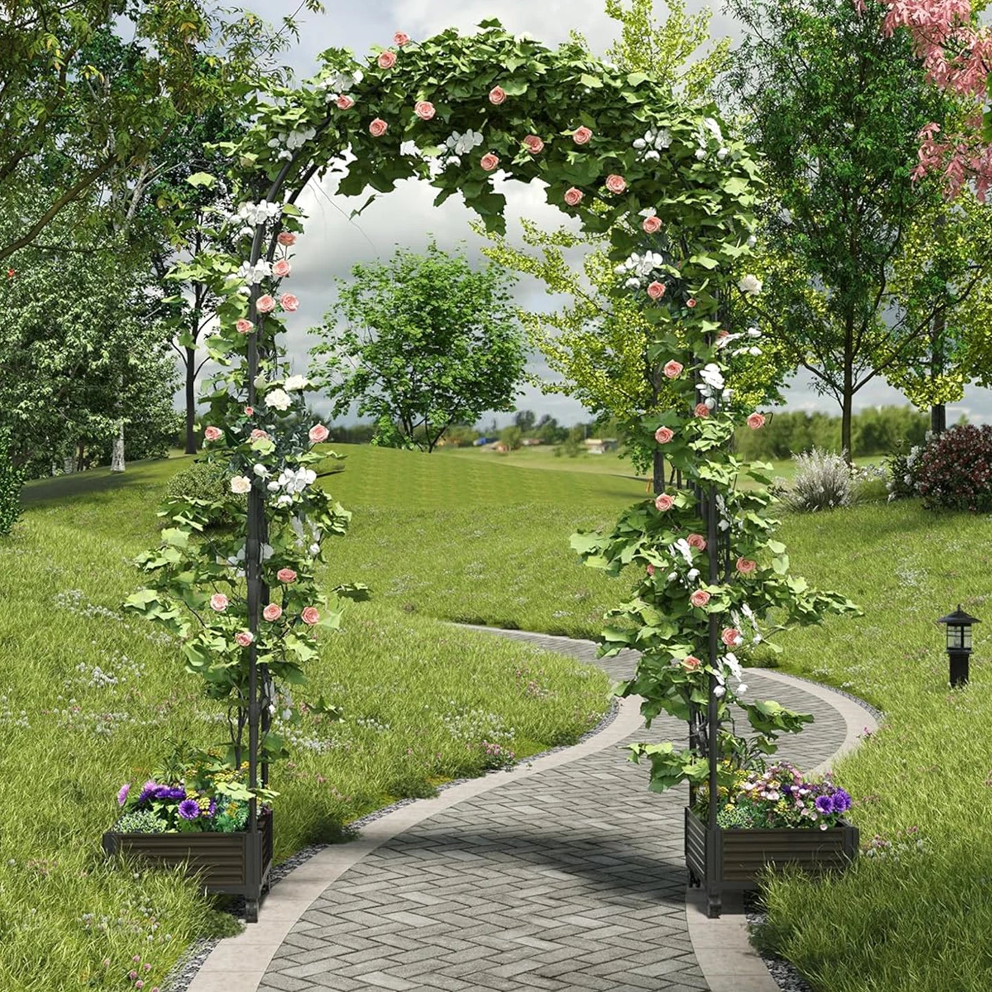 Raised Garden Bed With Trellis Arch And Durable Planter