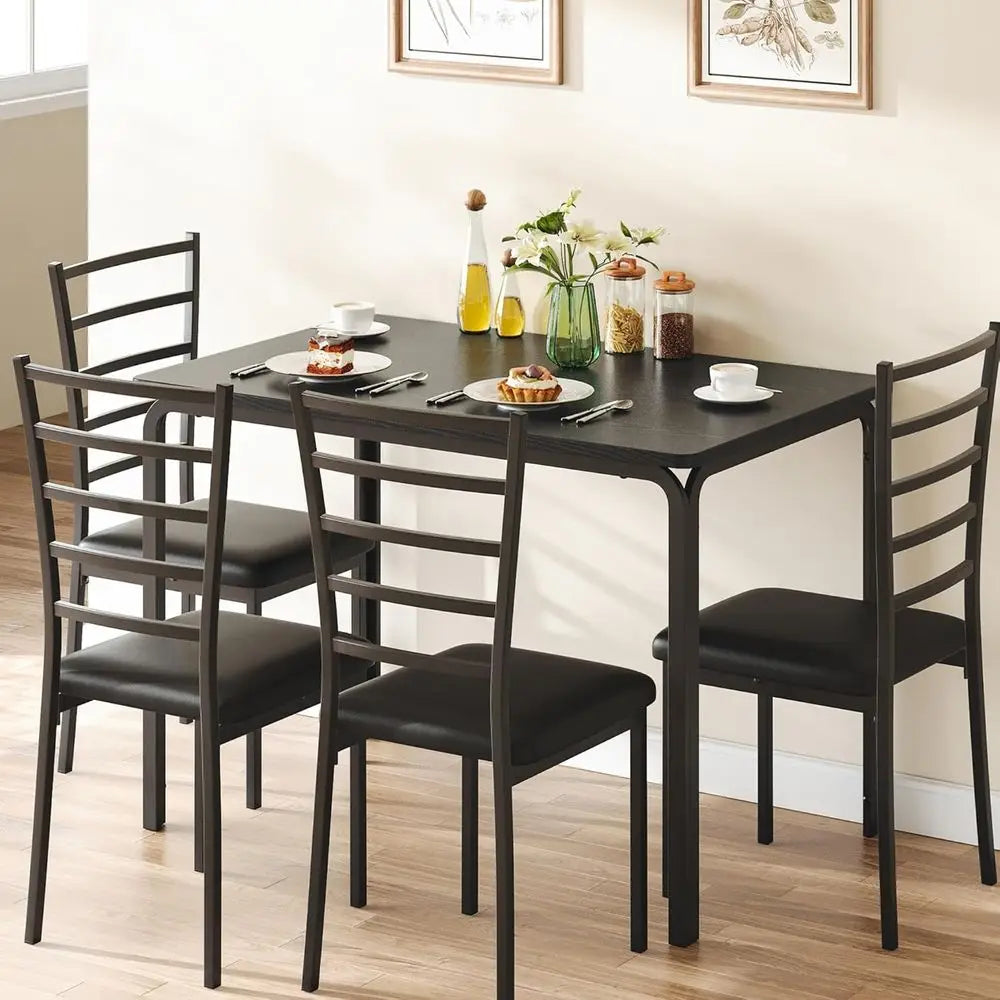 Modern 5-Piece Dining Table Set With 4 Cushioned Chairs