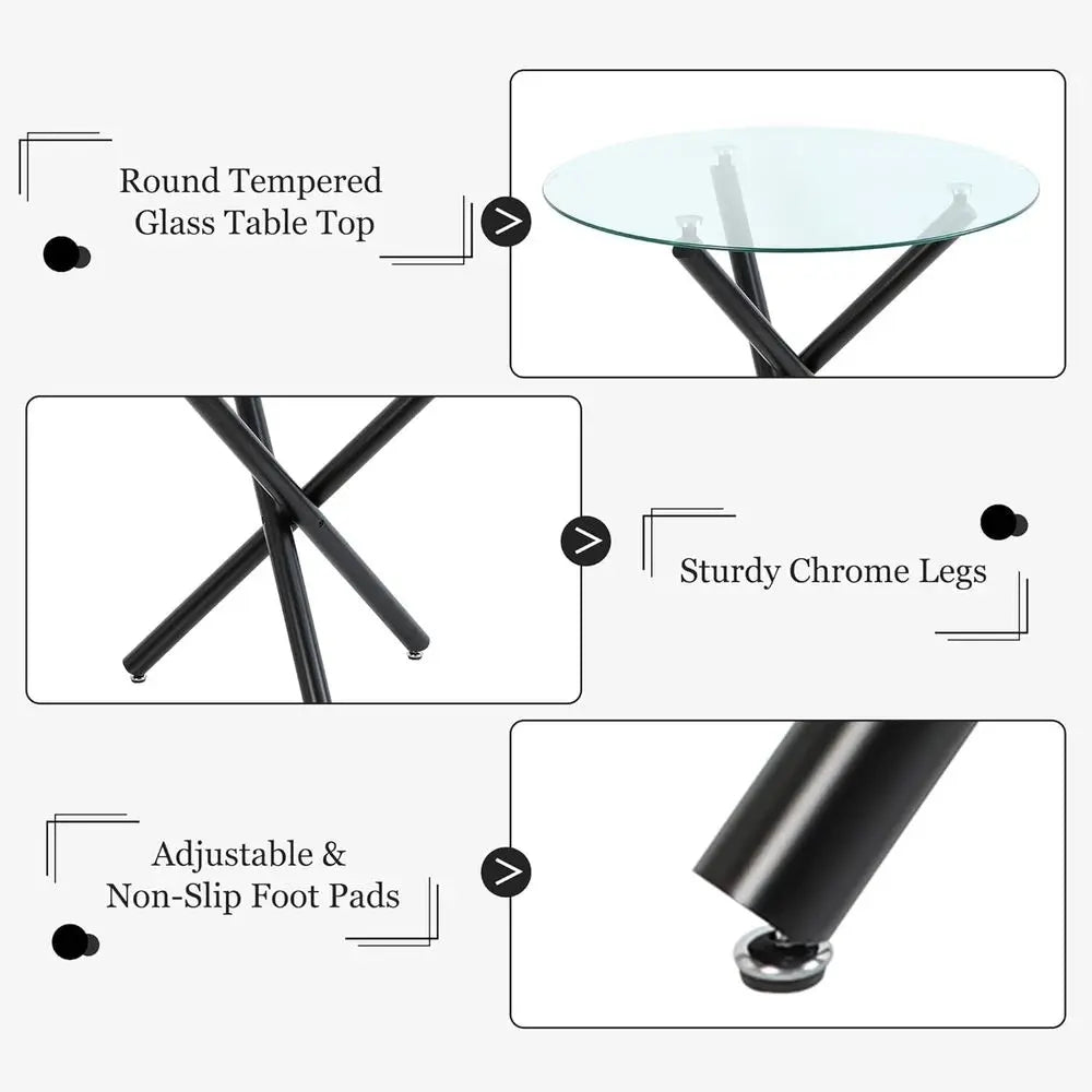 Round Glass Dining Table Set With Boucle Upholstered Chairs 5 Piece