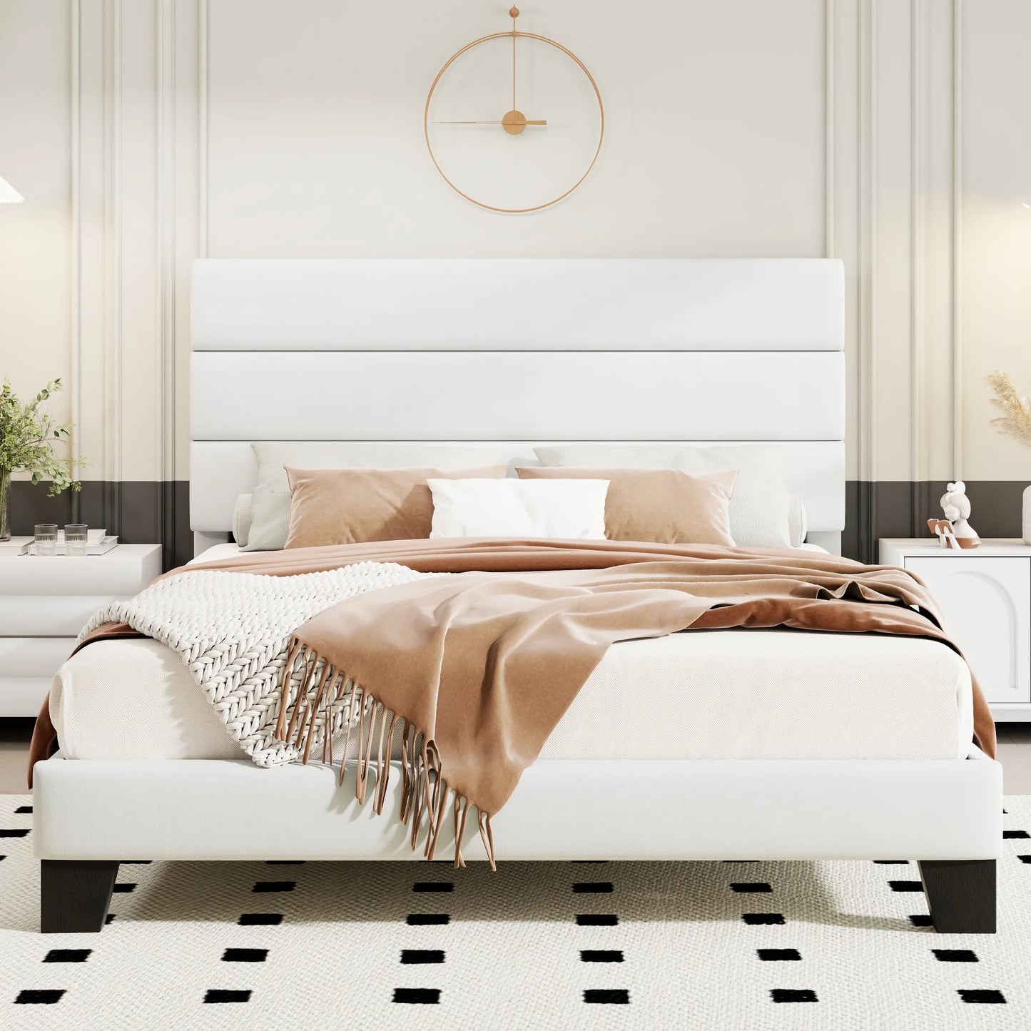 HOOMIC Bed Frame With Headboard Fabric Platform Bed With Slats
