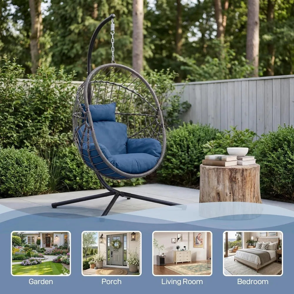 Hanging Egg Chair With Stand 350 Lb Capacity PE Rattan