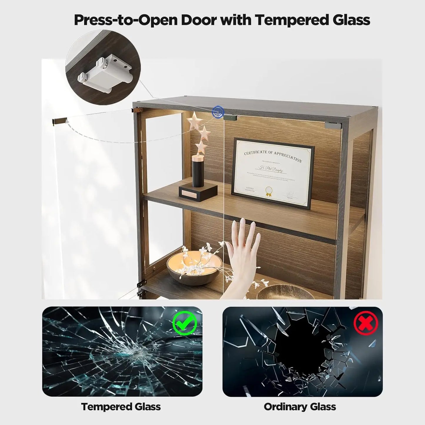 ZHILU 5-Tier Glass Display Cabinet With Motion Sensor LED Lights