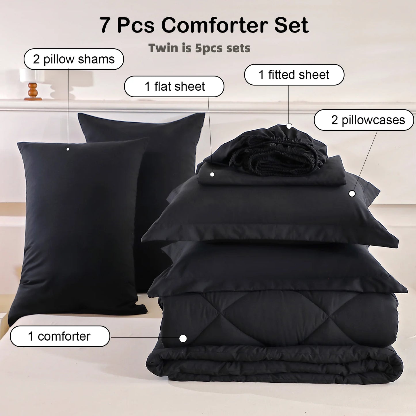 EasYum Seven Piece Bedding Set With Comforter Sheets And Pillowcases