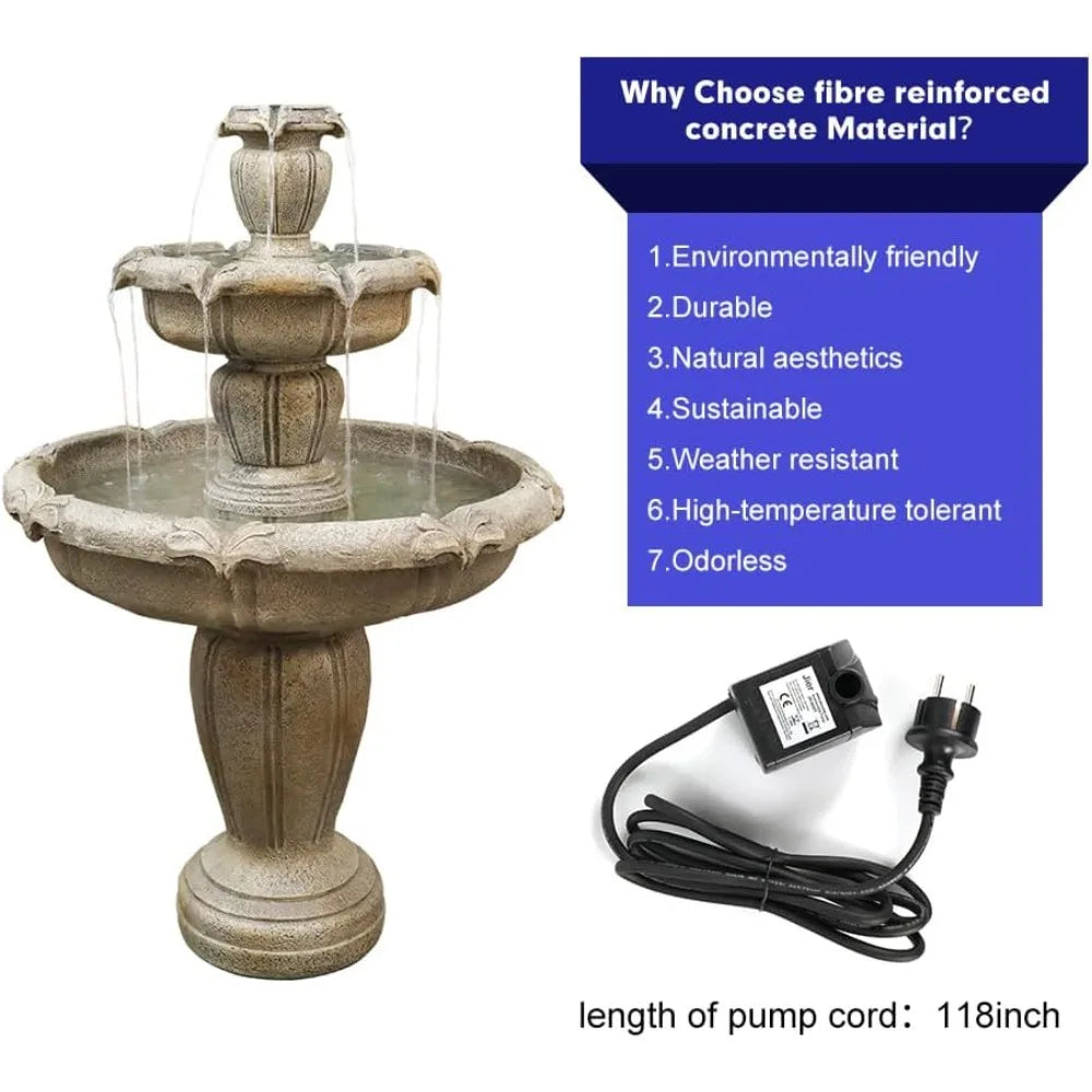 Modern Concrete Outdoor Water Fountain Three Tier With Electric Pump