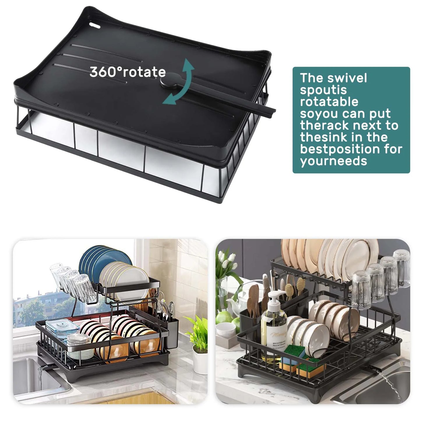 Two Tier Dish Drying Rack For Kitchen Countertop Removable