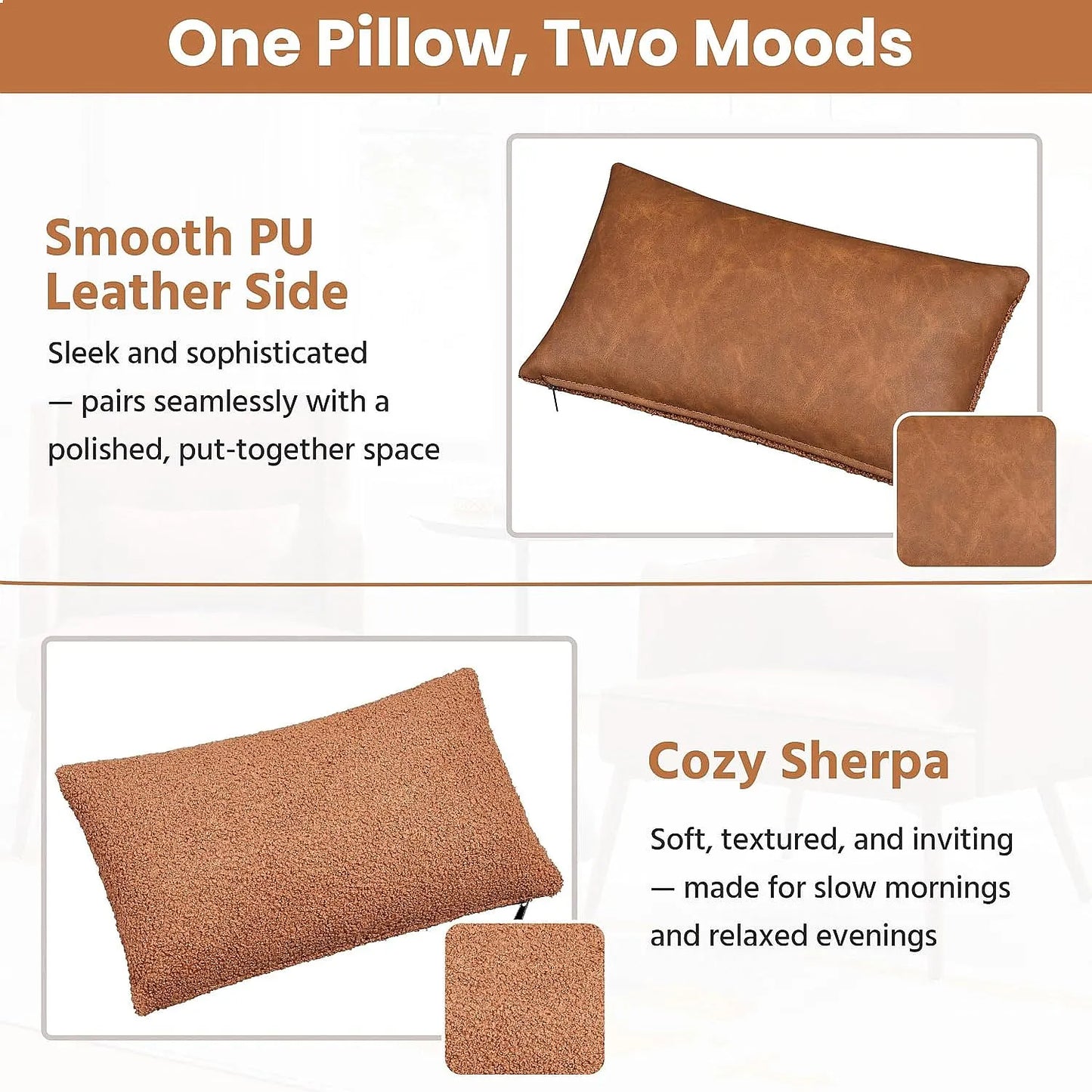 2PCS Mid Century PU Leather Accent Chair with Lumbar Pillow, Comfy Upholstered Armchair for Living Room Bedroom Brown