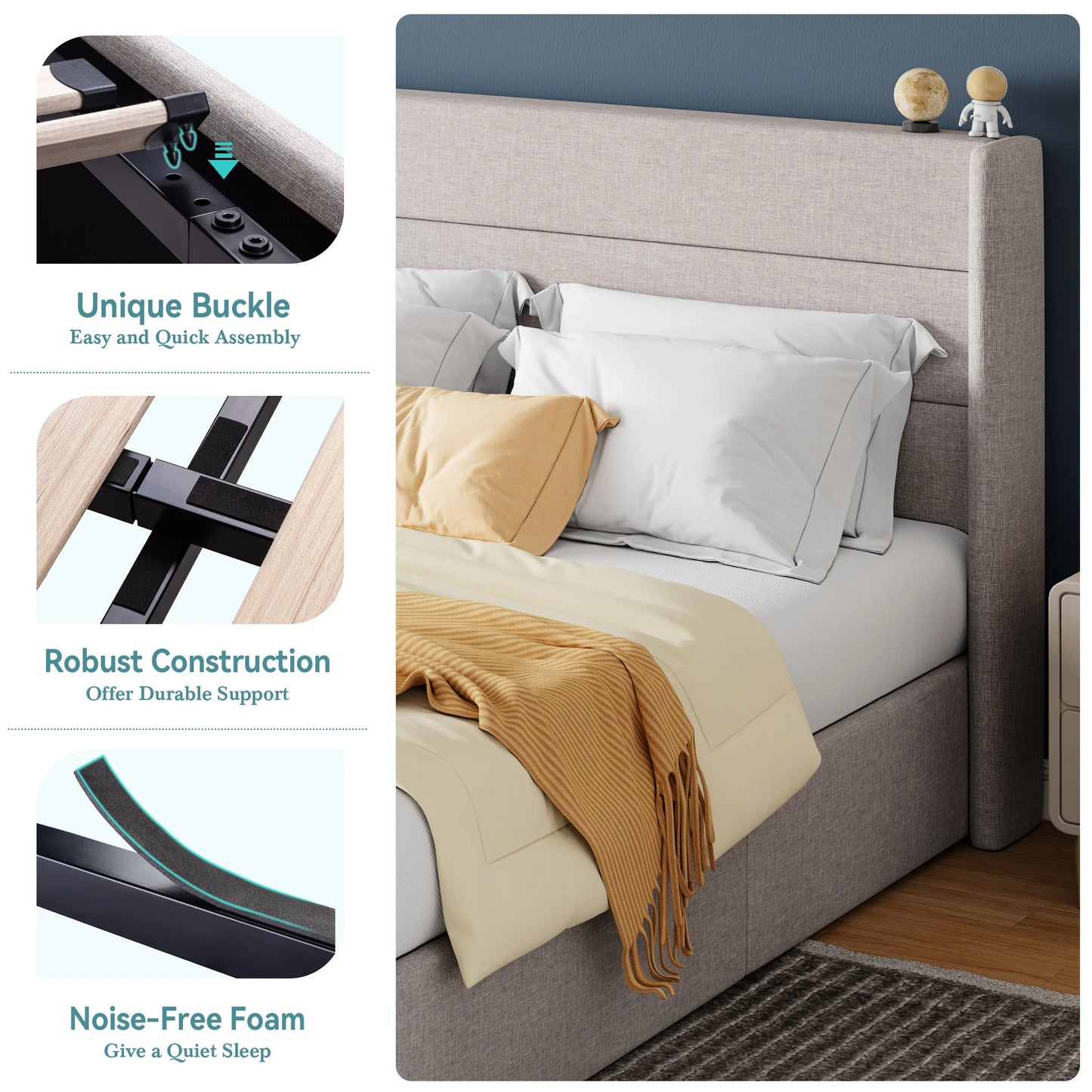 Allewie Lift Up Storage Bed With Wingback Headboard And Hydraulic System