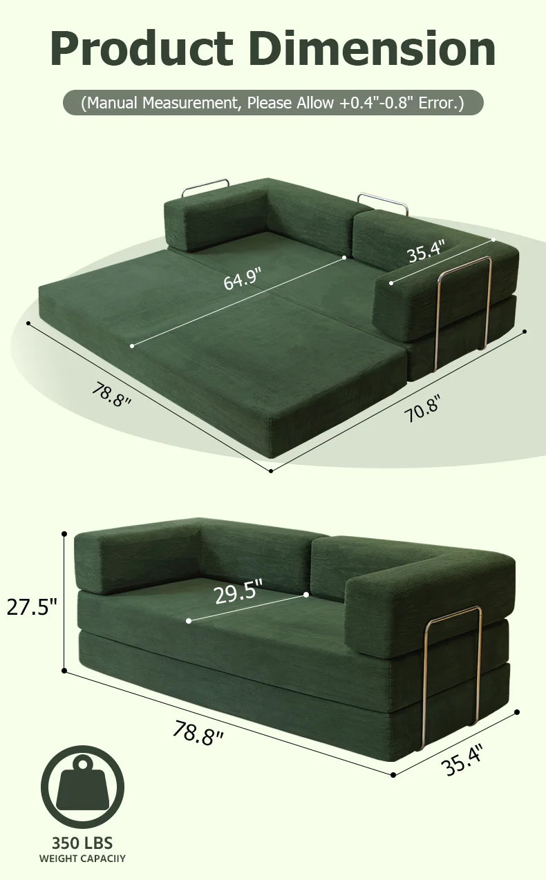 YQzyphyna Futon Sofa Bed 4In1 Convertible Loveseat