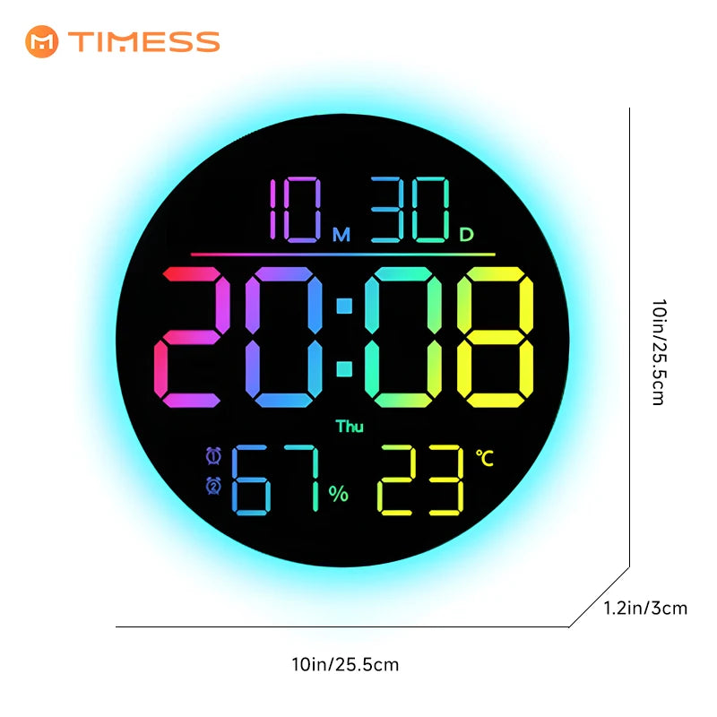 TIMESS RGB LED Digital Wall Clock With Remote Control