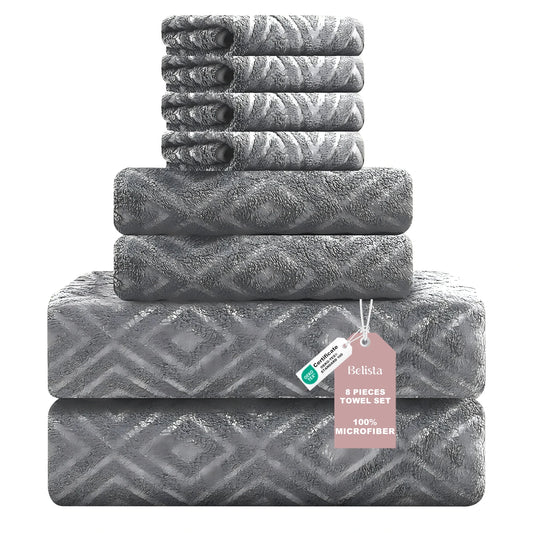 Belista Eight Piece Microfiber Towel Set Quick Dry Bath Spa