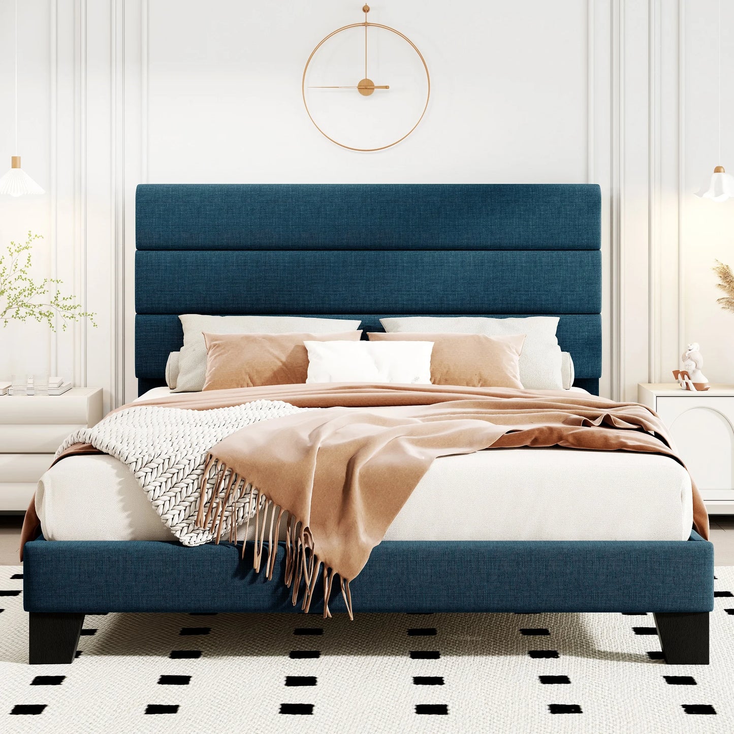 HOOMIC Bed Frame With Headboard Fabric Platform Bed With Slats