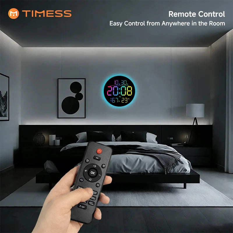 TIMESS RGB LED Digital Wall Clock With Remote Control