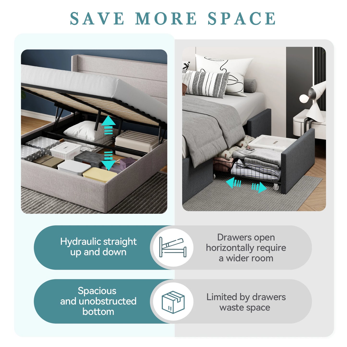 Allewie Lift Up Storage Bed With Wingback Headboard And Hydraulic System