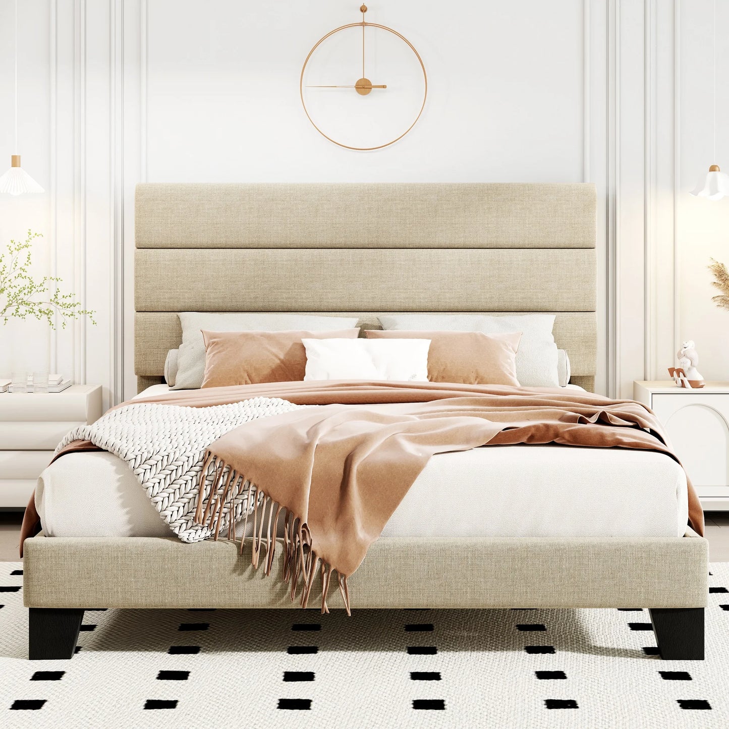 HOOMIC Bed Frame With Headboard Fabric Platform Bed With Slats