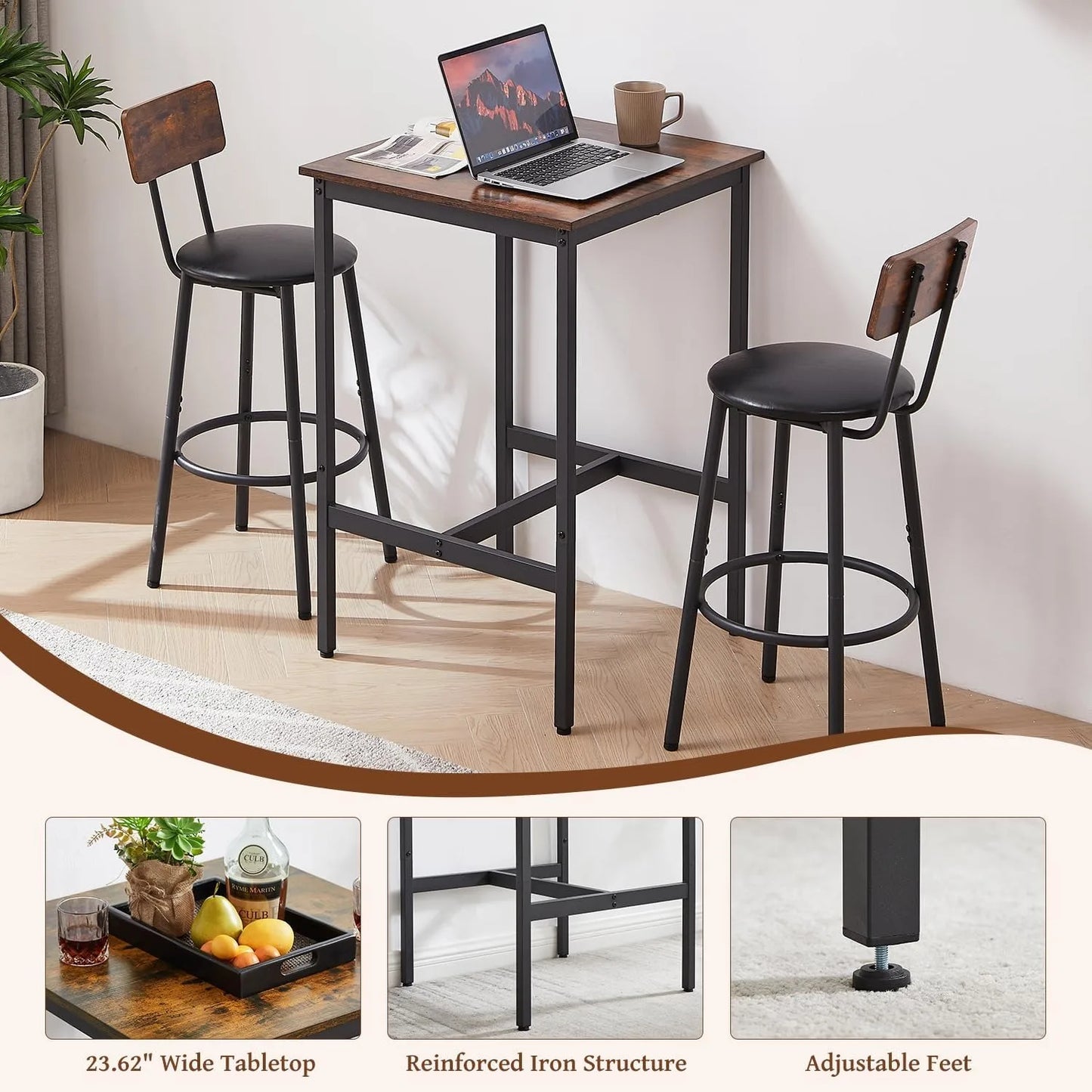 Counter Height Dining Set For Two With Table And Chairs
