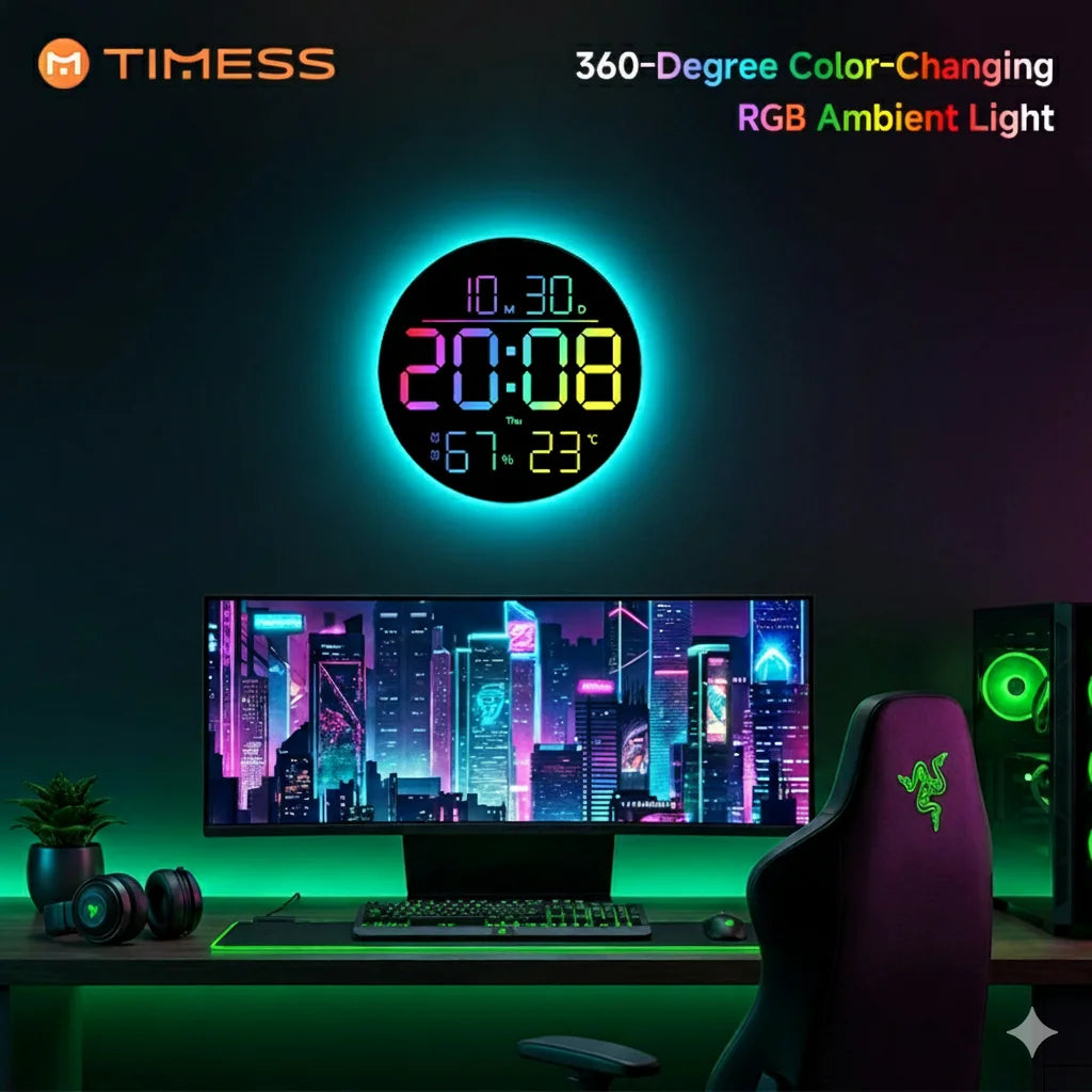 TIMESS RGB LED Digital Wall Clock With Remote Control