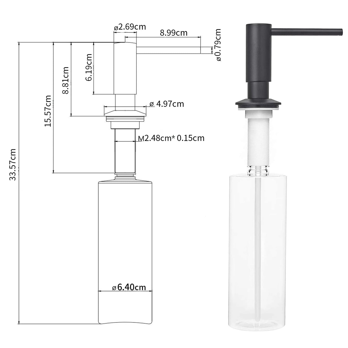 Samodra Black Liquid Soap Dispenser With Brass Pump Head